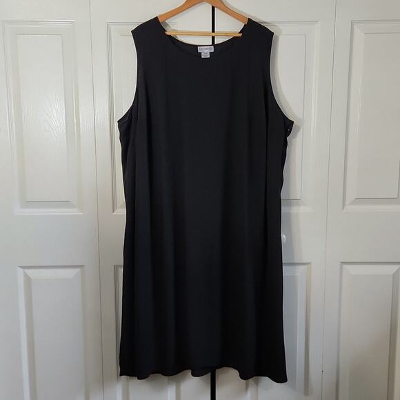Catherines Womens Black Dress Size 30W Accordian Overlay Midi Neutral Pleated - Picture 1 of 9